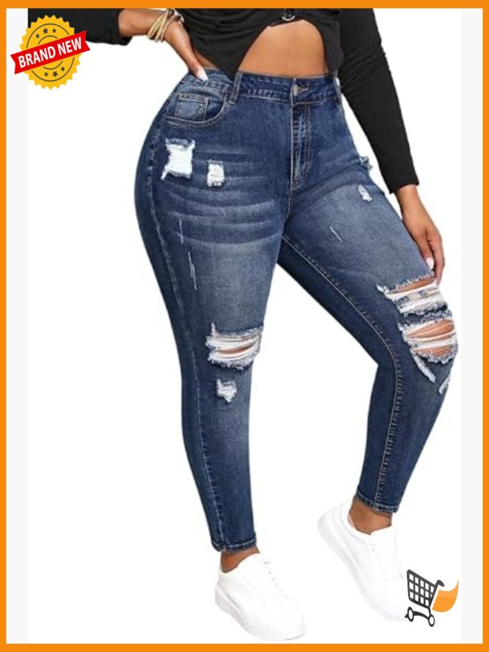 Plus Size High Waisted Skinny Jeans Stretchy Ripped Distressed Denim